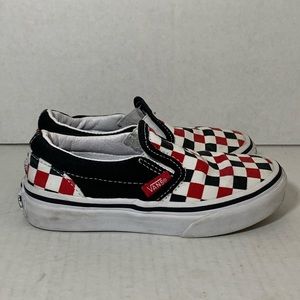 VANS Checkered Slip On Kids Size 10.5 Red Black